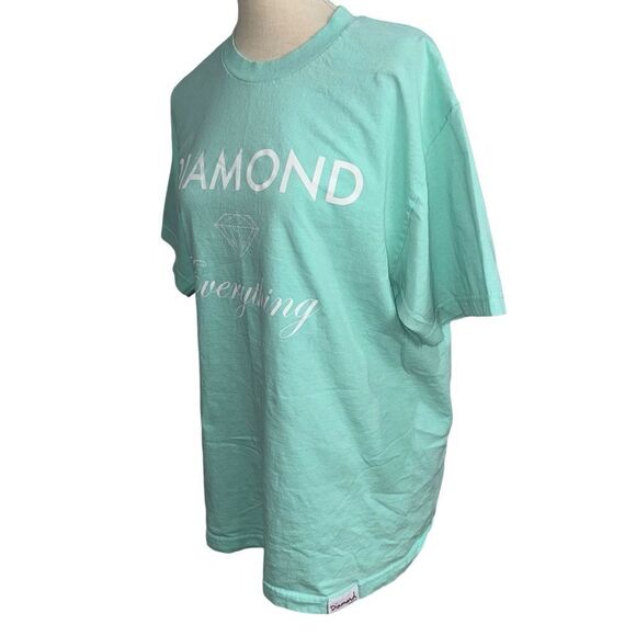 Diamond Everything Solid Tiffany light Blue 100% Cotton Short Sleeve Tee Shirt L - Picture 6 of 8